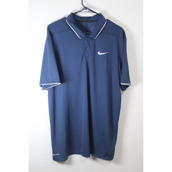NIKE Men's XL Dark Blue Dri-Fit, Polyester Short Sleeve Golf Polo Shirt